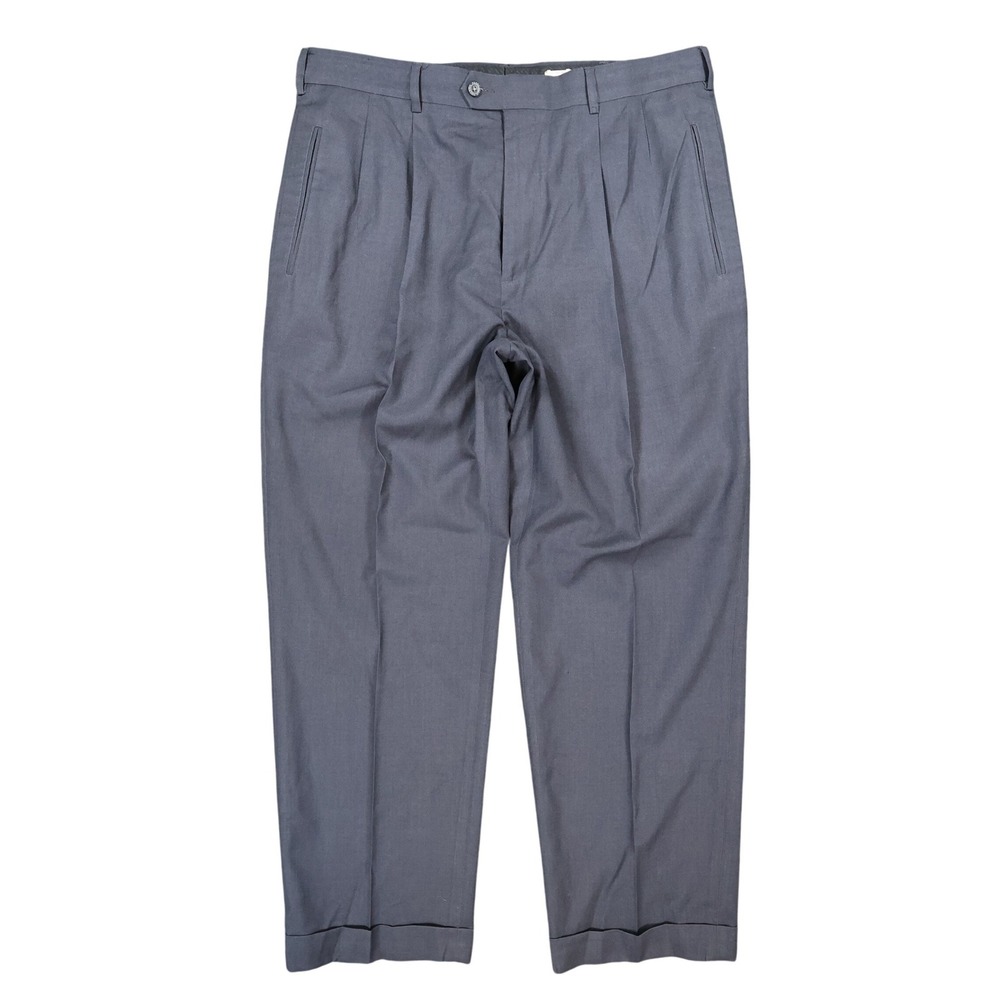 Perry Ellis America Dress Pants Mens 38x30 Gray Polyester Rayon Pleated Cuffed